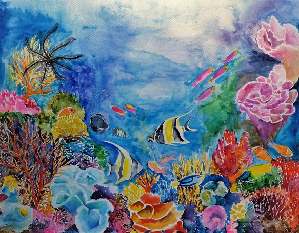 Coral Reef Painting Simple - Underwater Plants Print - Watercolor ...